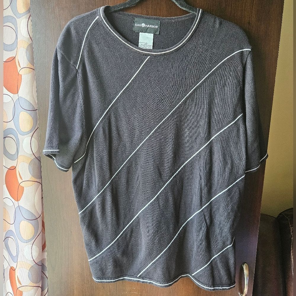 Sag Harbor Women's Black And White Striped Thick T-Shirt Size XL